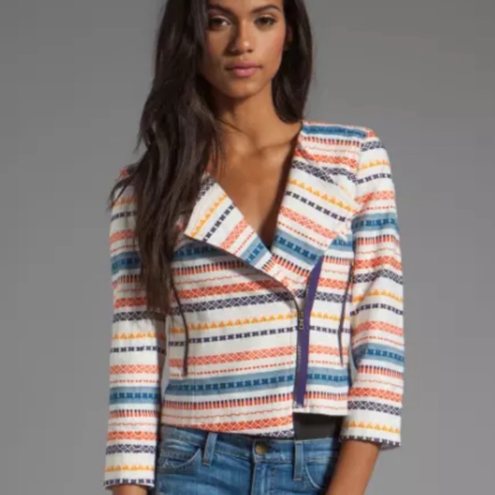 •Trina Turk• Beatrix Woven Moto Zip Jacket-Size 6